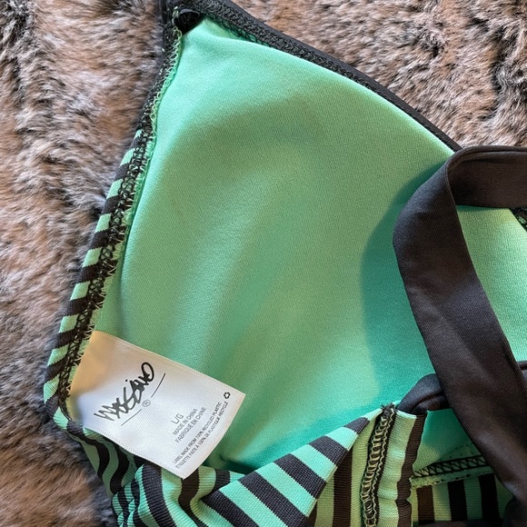 NWOT. Green and Black Striped Bikini Set - Picture 4 of 4